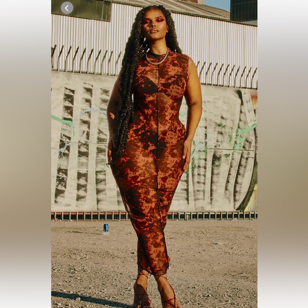 RUST TIE DYE MESH DRESS